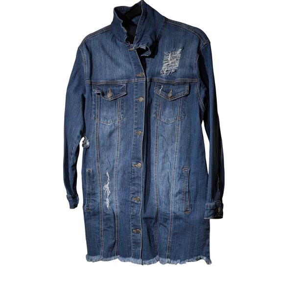 Judy Blue Distressed Long Sleeve Button Down Stretchy Denim Jacket Womens' Sz L - Picture 10 of 10